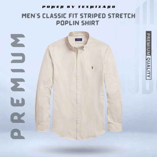 Classic Fit Striped Stretch Poplin Shirt