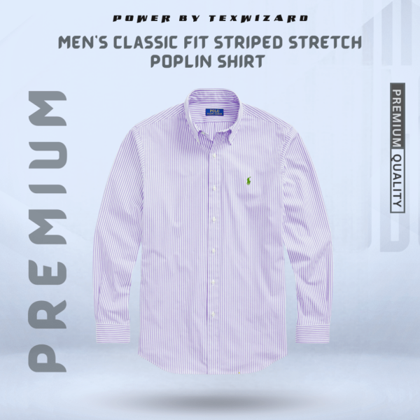 Classic Fit Striped Stretch Poplin Shirt