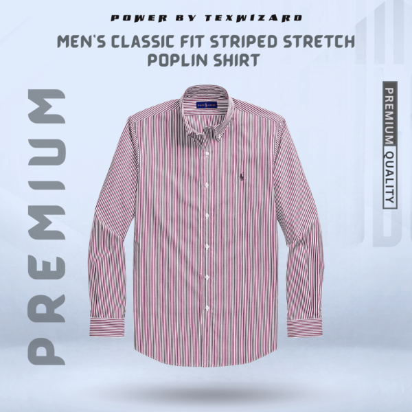 Classic Fit Striped Stretch Poplin Shirt