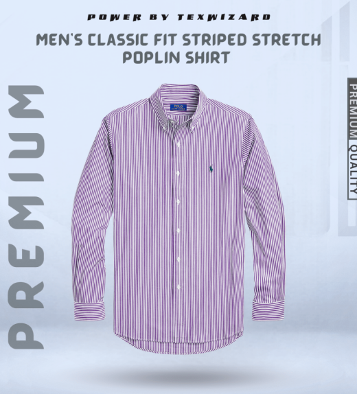 Classic Fit Striped Stretch Poplin Shirt