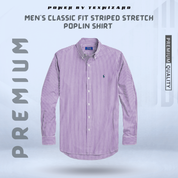 Classic Fit Striped Stretch Poplin Shirt