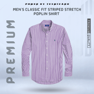 Classic Fit Striped Stretch Poplin Shirt