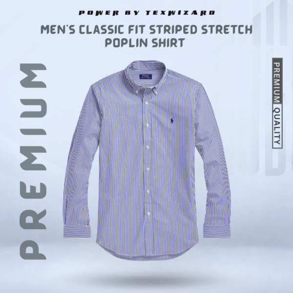 Classic Fit Striped Stretch Poplin Shirt