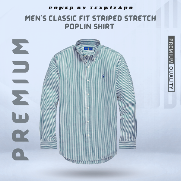 Classic Fit Striped Stretch Poplin Shirt