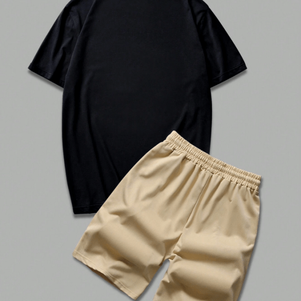 Men Letter Graphic Tee & Chinese Dragon Graphic Drawstring Waist Shorts